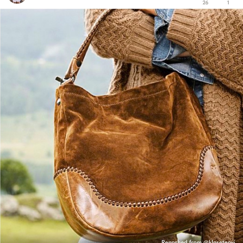 Frye Melissa Whipstitch Suede/Leather Hobo Brown crossbody / shoulder Bag